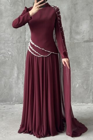 Lunessa Tesettür Abiye Bordo