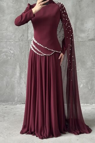 Lunessa Tesettür Abiye Bordo