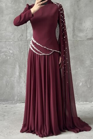 Lunessa Tesettür Abiye Bordo