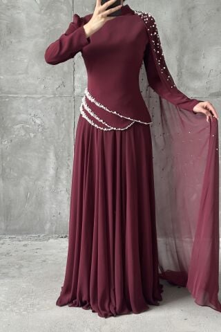 Lunessa Tesettür Abiye Bordo