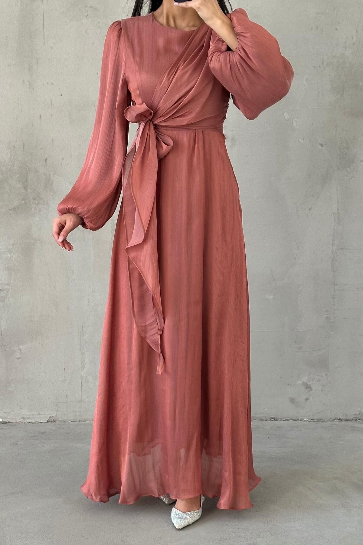 Elegant Design Basic Shimmering Hijab Evening Dress Powder Pink