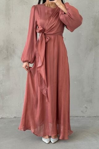 Elegant Design Basic Shimmering Hijab Evening Dress Powder Pink