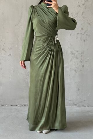 Volan Kol Drapeli Janjan Tesettür Abiye Haki