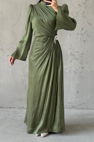 Volan Kol Drapeli Janjan Tesettür Abiye Haki