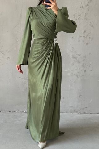 Volan Kol Drapeli Janjan Tesettür Abiye Haki