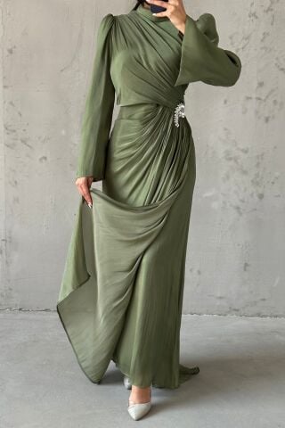 Volan Kol Drapeli Janjan Tesettür Abiye Haki