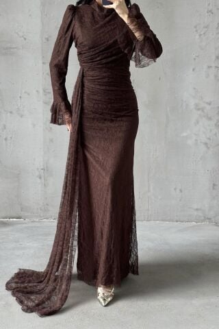 Leya Tesettür Abiye Kahverengi