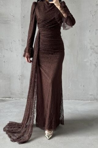 Leya Tesettür Abiye Kahverengi