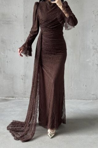 Leya Tesettür Abiye Kahverengi