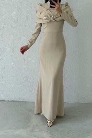Modern Design Unique Crepe Hijab Evening Dress Stone