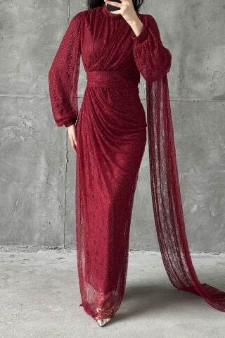 Elira Tesettür Abiye Bordo