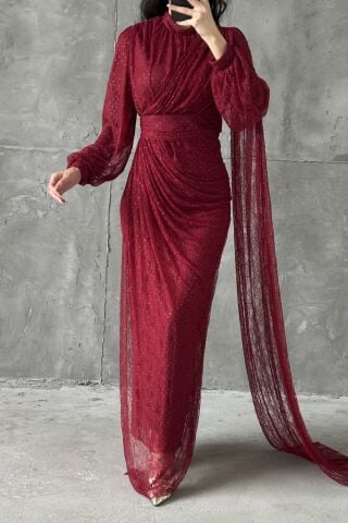 Elira Tesettür Abiye Bordo