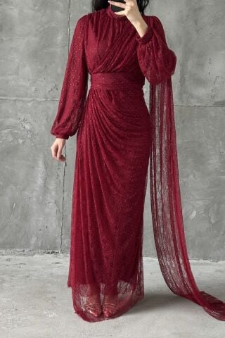 Elira Tesettür Abiye Bordo