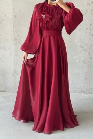 Gül Rüyası Janjan Tesettür Abiye Bordo