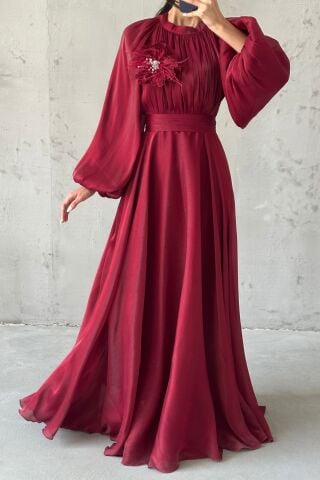 Gül Rüyası Janjan Tesettür Abiye Bordo