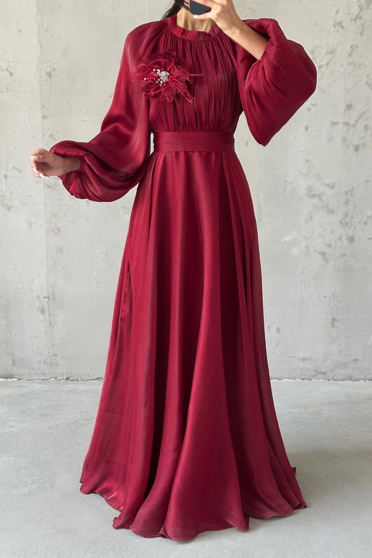 Gül Rüyası Janjan Tesettür Abiye Bordo