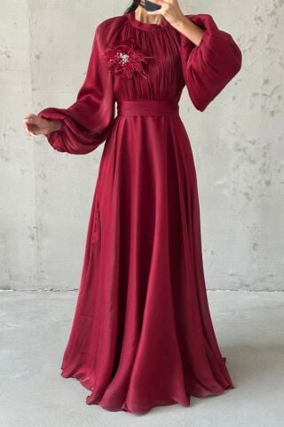 Gül Rüyası Janjan Tesettür Abiye Bordo