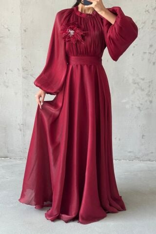 Gül Rüyası Janjan Tesettür Abiye Bordo