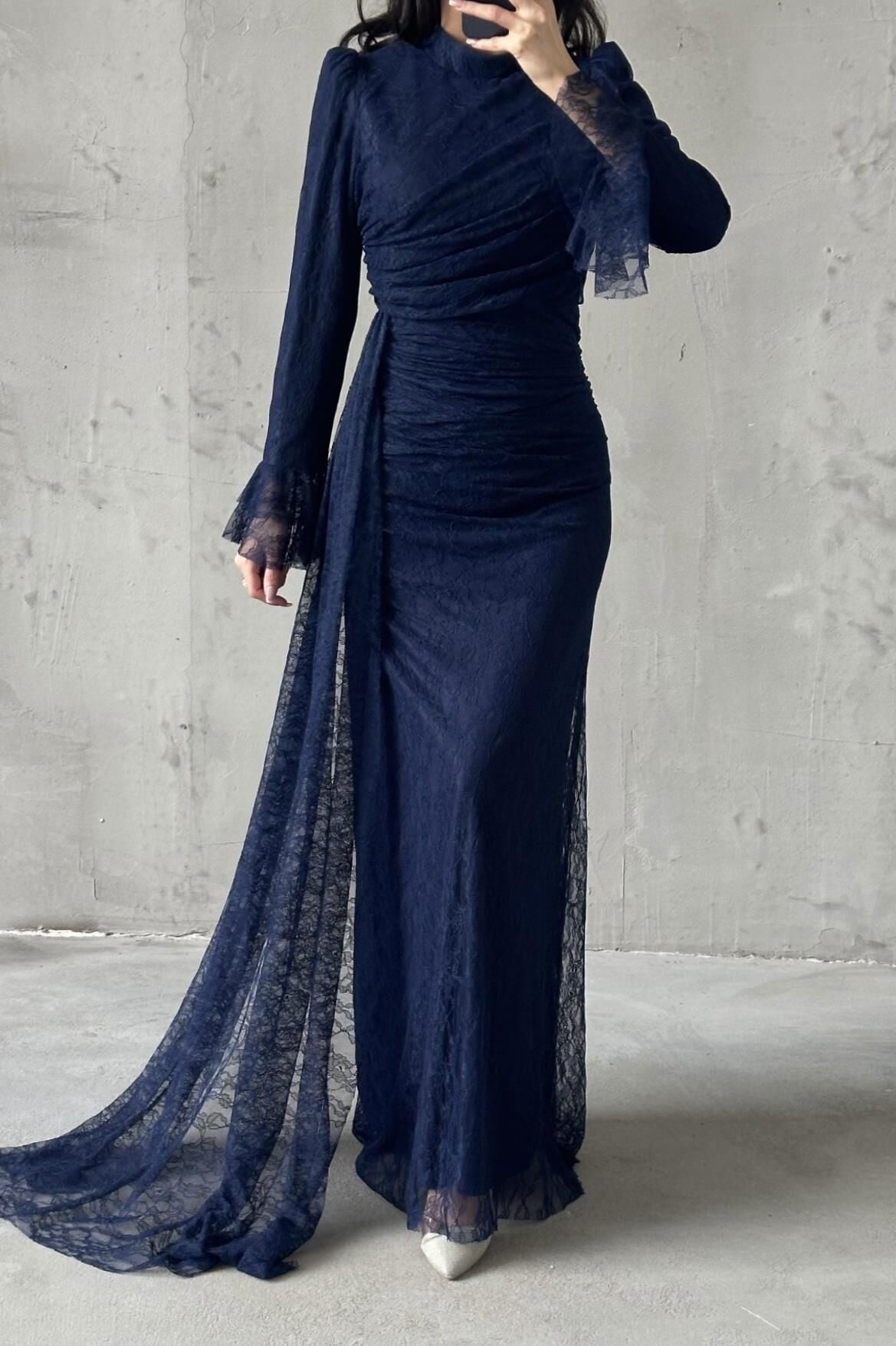 Leya Hijab Evening Dress Navy Blue