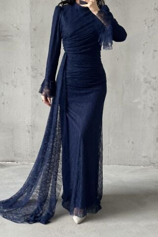 Leya Hijab Evening Dress Navy Blue