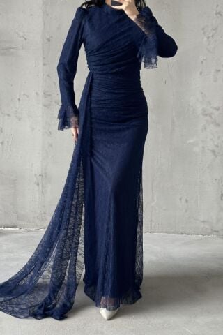 Leya Hijab Evening Dress Navy Blue