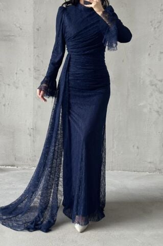 Leya Hijab Evening Dress Navy Blue