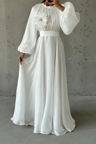 Gül Rüyası Janjan Tesettür Abiye Ekru