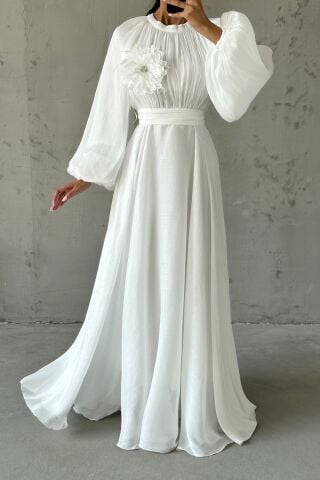 Gül Rüyası Janjan Tesettür Abiye Ekru