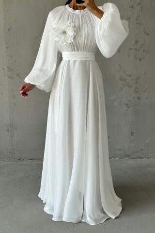 Gül Rüyası Janjan Tesettür Abiye Ekru