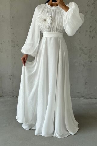 Gül Rüyası Janjan Tesettür Abiye Ekru