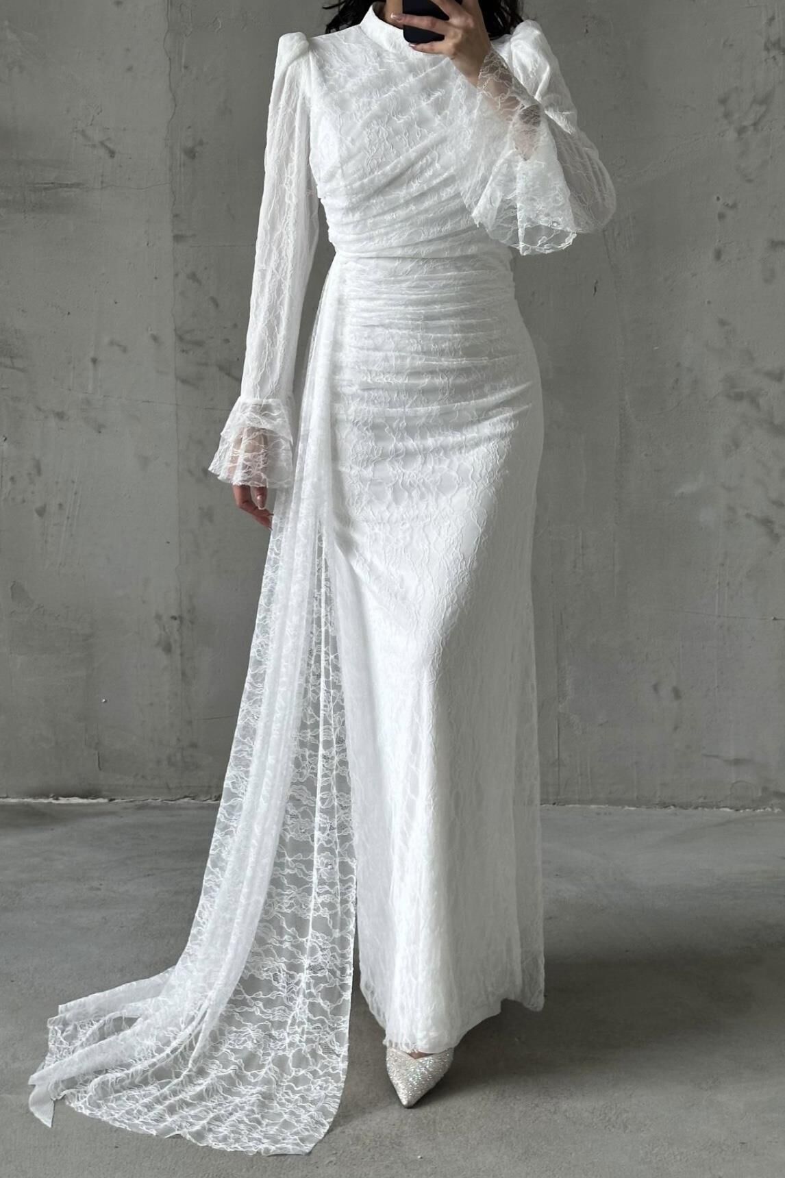 Leya Tesettür Abiye Beyaz