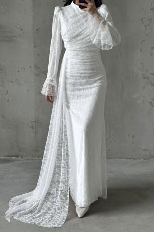 Leya Tesettür Abiye Beyaz