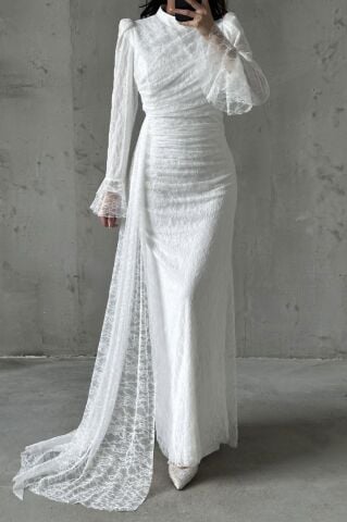 Leya Tesettür Abiye Beyaz