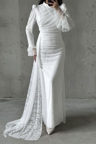 Leya Tesettür Abiye Beyaz