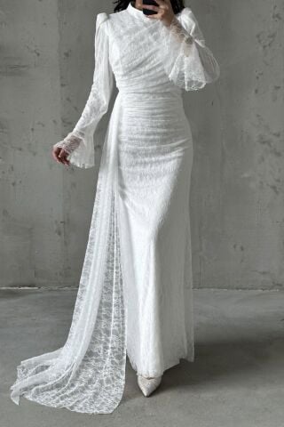 Leya Tesettür Abiye Beyaz