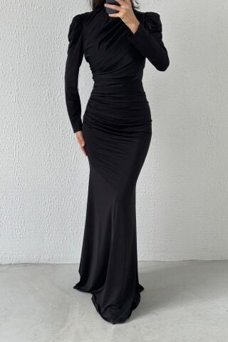 Basic Balık Model Sendi Kumaş Tesettür Abiye Siyah