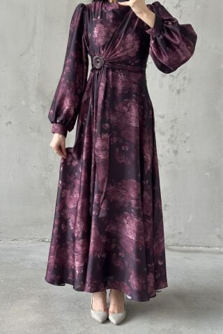 Yeliz Hijab Evening Dress, Plum