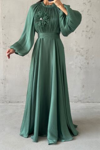 Gül Rüyası Janjan Tesettür Abiye  Yeşil