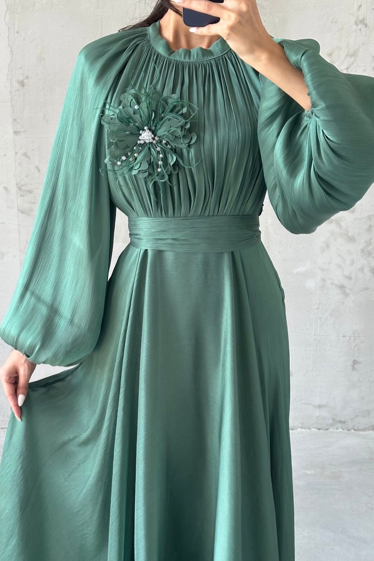 Gül Rüyası Janjan Tesettür Abiye  Yeşil