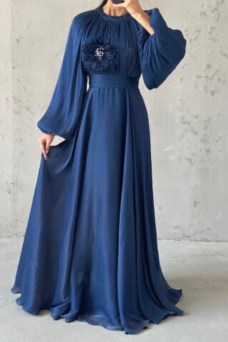 Gül Rüyası Janjan Tesettür Abiye  Lacivert