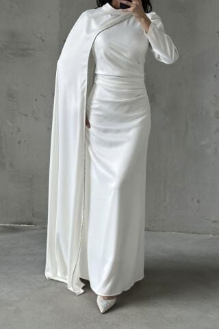 Serra Hijab Evening Dress White