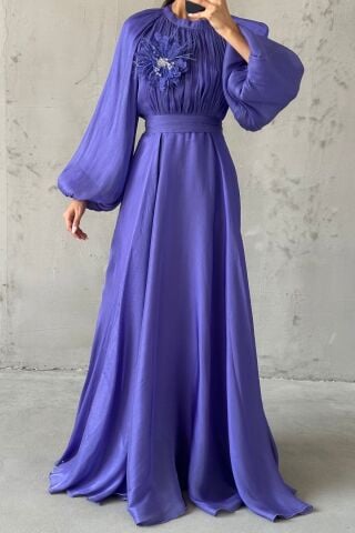 Gül Rüyası Janjan Tesettür Abiye  Mor