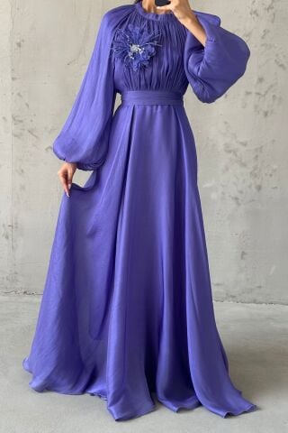 Gül Rüyası Janjan Tesettür Abiye  Mor