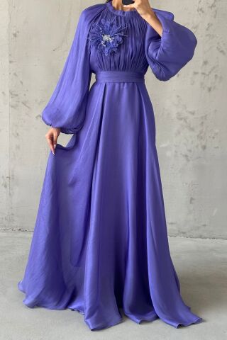 Gül Rüyası Janjan Tesettür Abiye  Mor