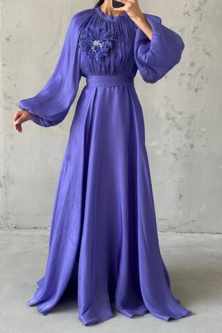 Gül Rüyası Janjan Tesettür Abiye  Mor