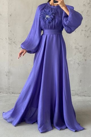 Gül Rüyası Janjan Tesettür Abiye  Mor