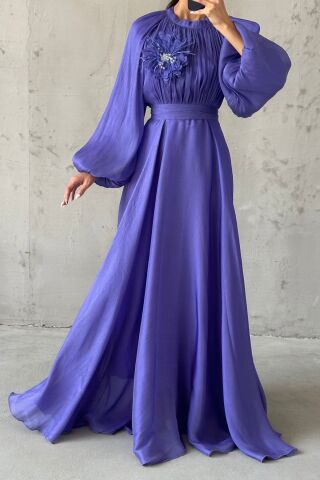 Gül Rüyası Janjan Tesettür Abiye  Mor