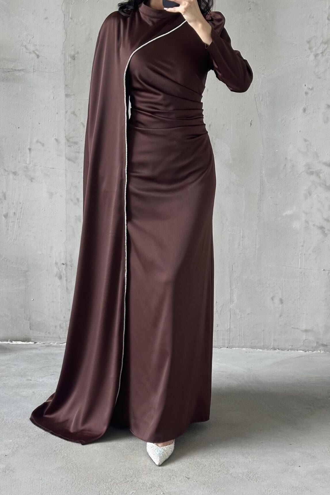 Serra Hijab Evening Dress Brown