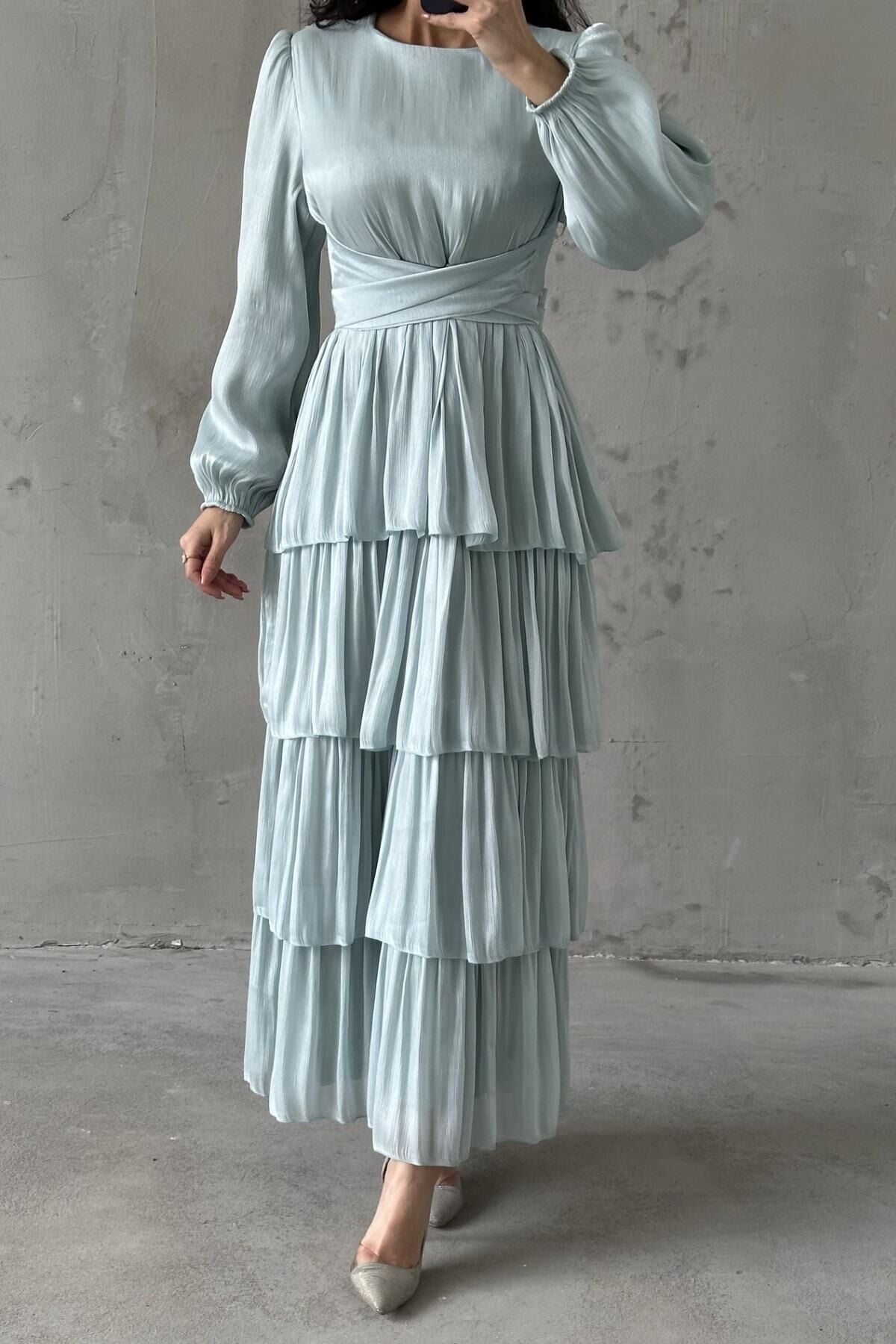 Linay Hijab Evening Dress, Aqua Green