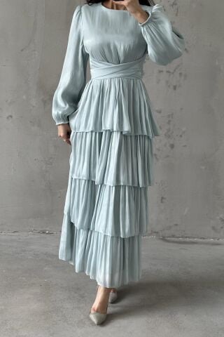 Linay Hijab Evening Dress, Aqua Green